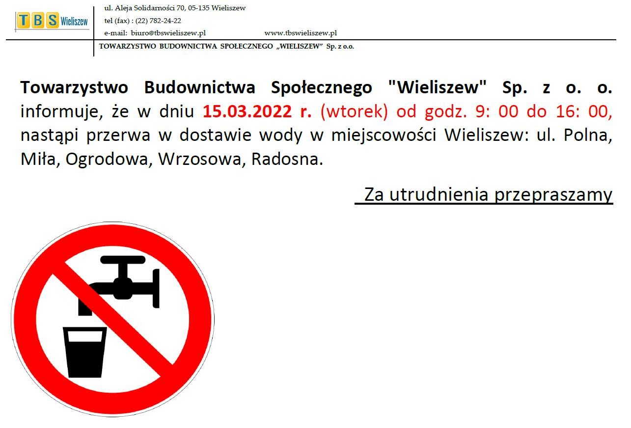 informacja o przerwie w dostawie wody