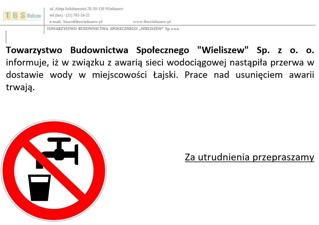 przerwa w dostawie wody Łajski