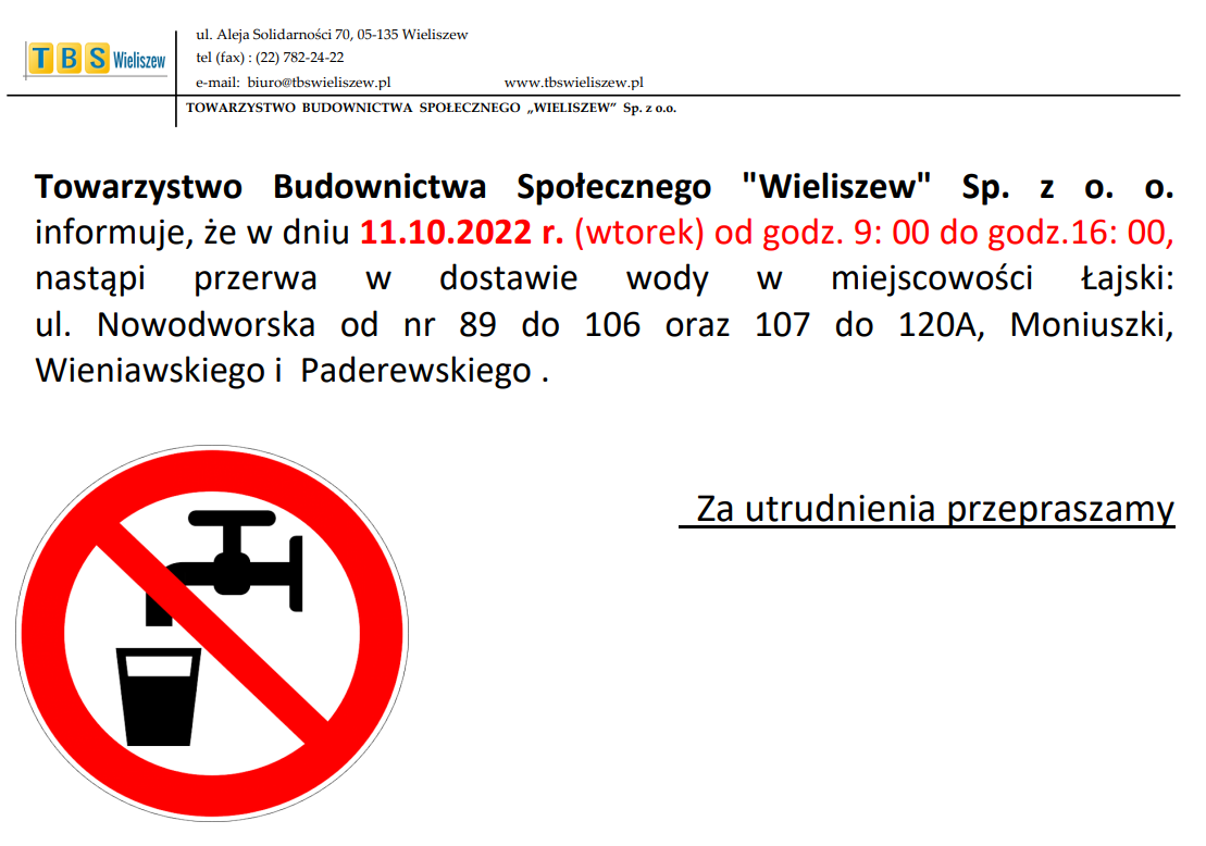 informacja o braku wody